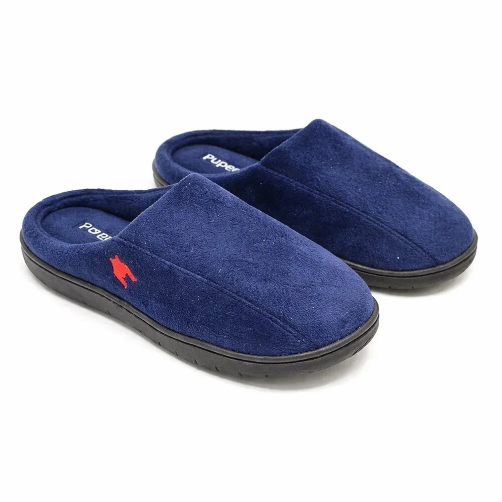 Pupeez Kids Boys Blue House Slippers Size 13 | Cozy Winter Indoor Shoes